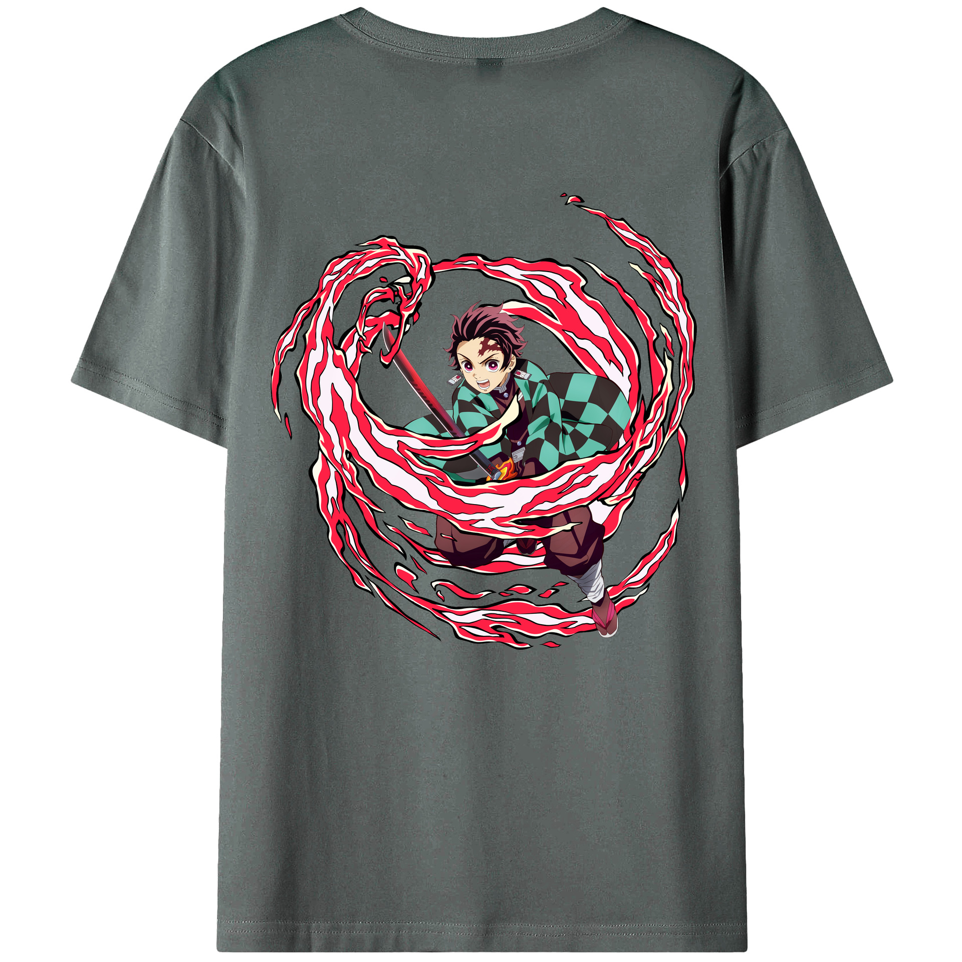 （画像用） 鬼滅の刃 竈門 炭治郎／かまど たんじろう Kamado Tanjirou 綿100％半袖Tシャツ（背面プリント）